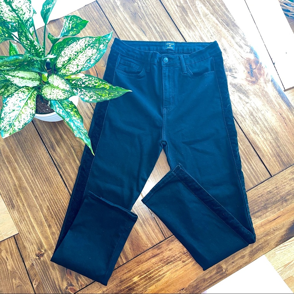 Just Black Denim Velvet Straight High Waisted Tuxedo Pants Sz 29